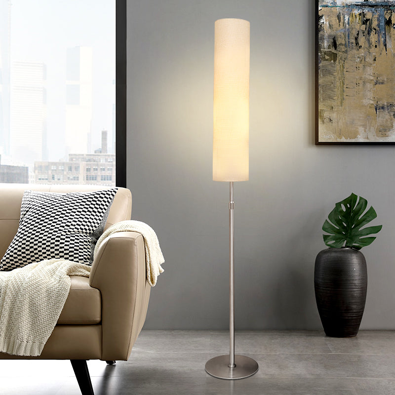 Eryn Minimalist Metal and Fabric Cylindrical White Floor Lamp - Neutral Decor