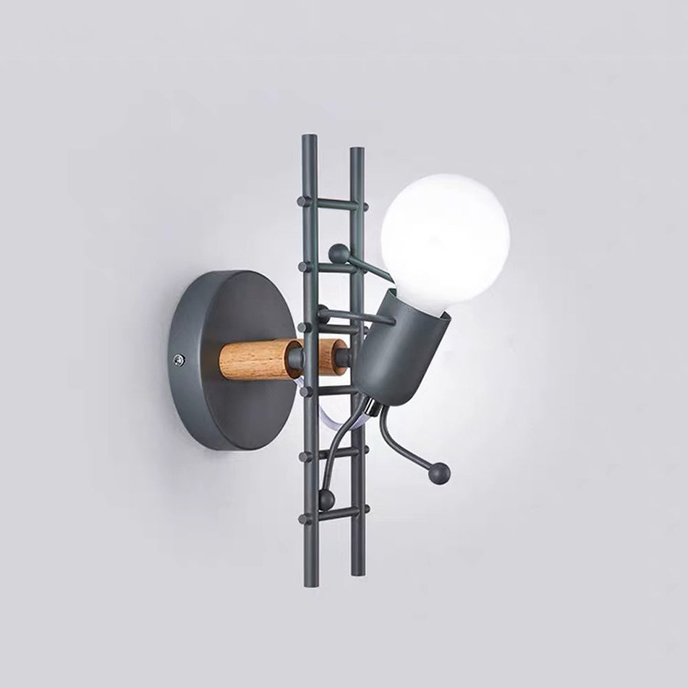 Arisha Industrial Man Metal/Wood Wall Light, Gray/White/Green - Neutral Decor