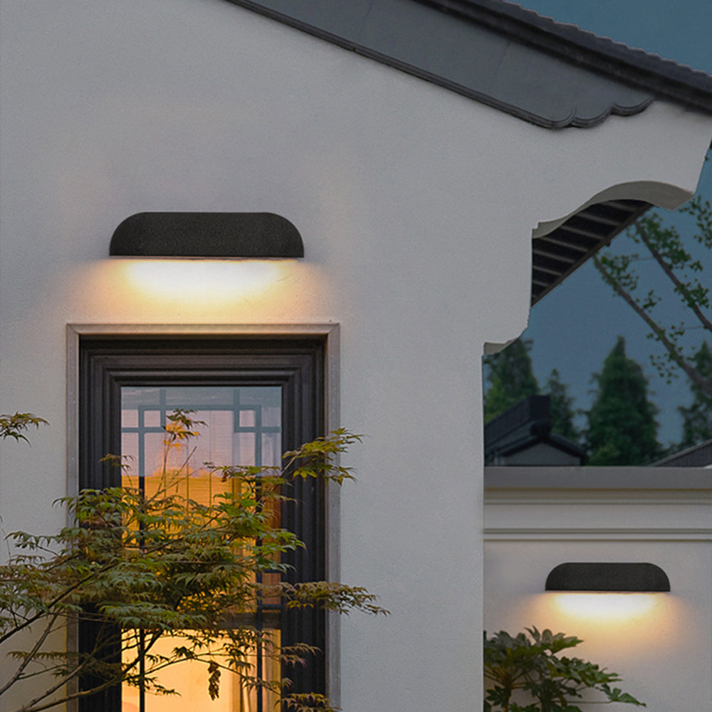 Ray Modern Minimalist Semi-elliptical Metal/Stone Outdoor Wall Lamp, Black/White - Neutral Decor