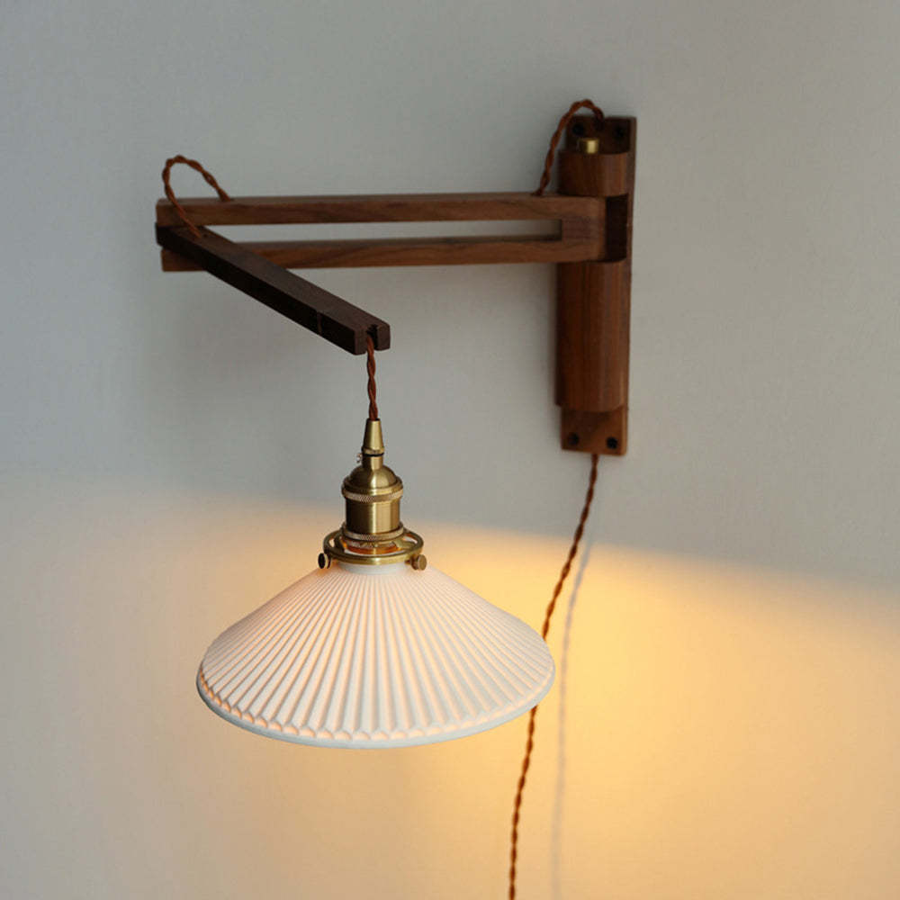 Muto Vintage Dome Ceramic/Wood Wall Lamp, Walnut/Wood/Clear - Neutral Decor