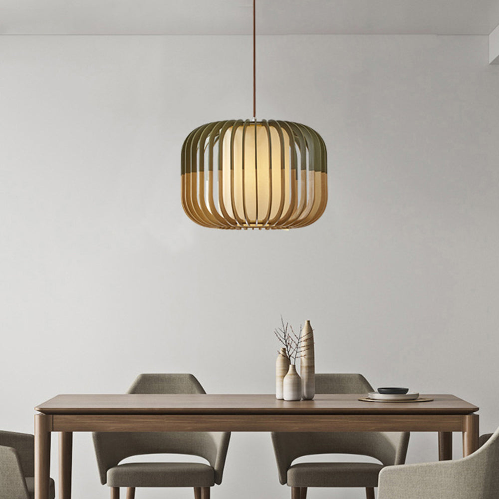 Muto Modern Birdcage Wood Pendant Light - Neutral Decor