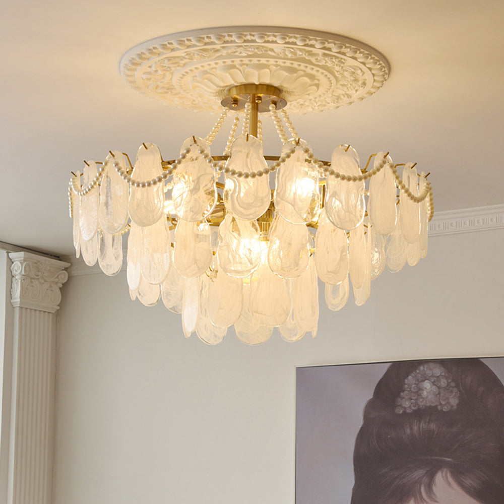 Kristy Elegant Pearl/Glass/Metal Chandelier, White - Neutral Decor
