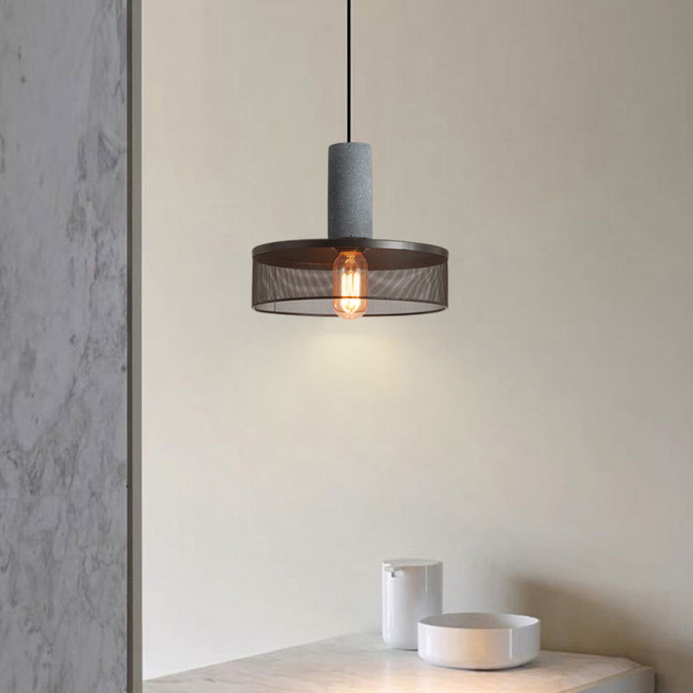 Xenith Industrial Cylindrical Pendant Light, Cement/Metal-Neutral Decor