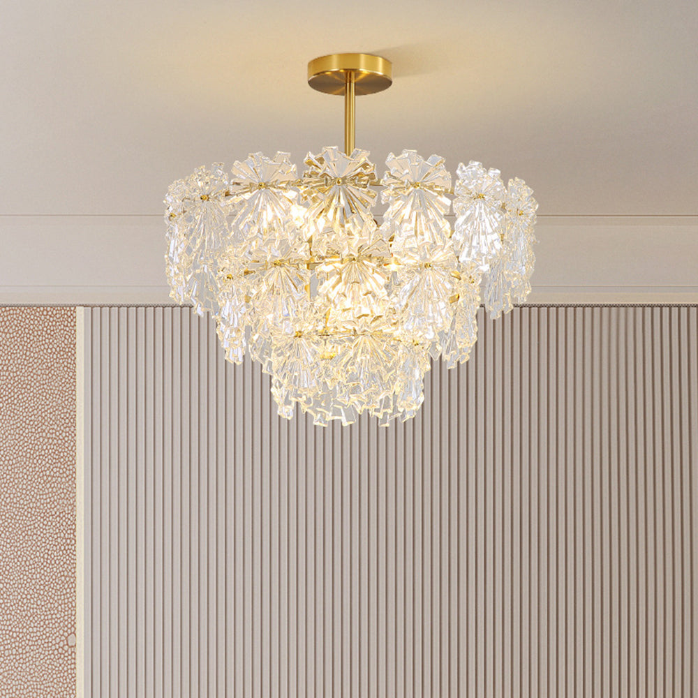 Kristy Elegant Gold Pendant Light 3 Rings, Metal/Glass - Neutral Decor