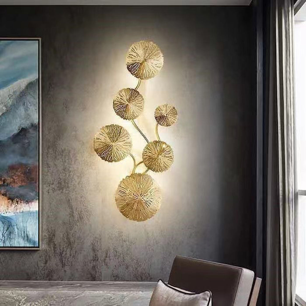Arisha Modern Metal Round Lotus Leaf Wall Lamp, Gold - Neutral Decor