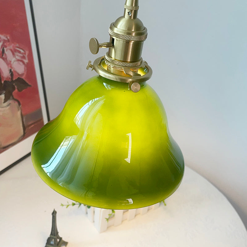 Valentina Rustic Vintage LED Pendant Light Green Copper Glass Dining Room - Neutral Decor