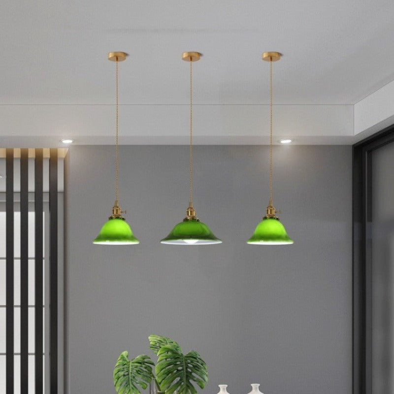 Valentina Rustic Vintage LED Pendant Light Green Copper Glass Dining Room - Neutral Decor