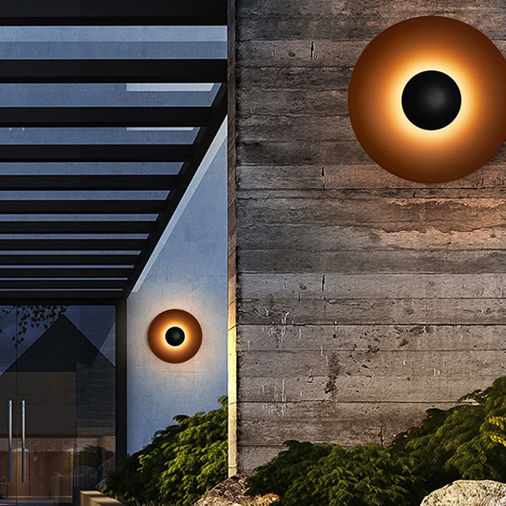 Ray Designer Round Metal Outdoor Wall Lamp, Black/White - Neutral Decor