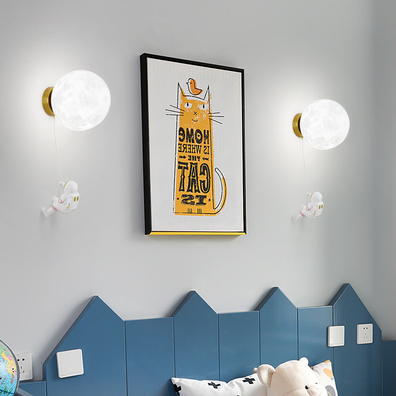Aria Modern Moon LED Indoor Wall Lamp White Resin Kid's Room - Neutral Decor