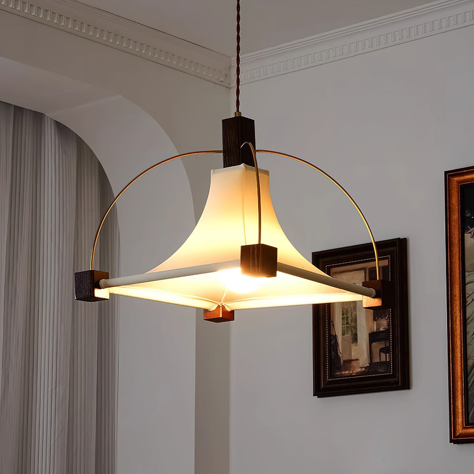 Top view showing the ceiling mount and suspension wires
