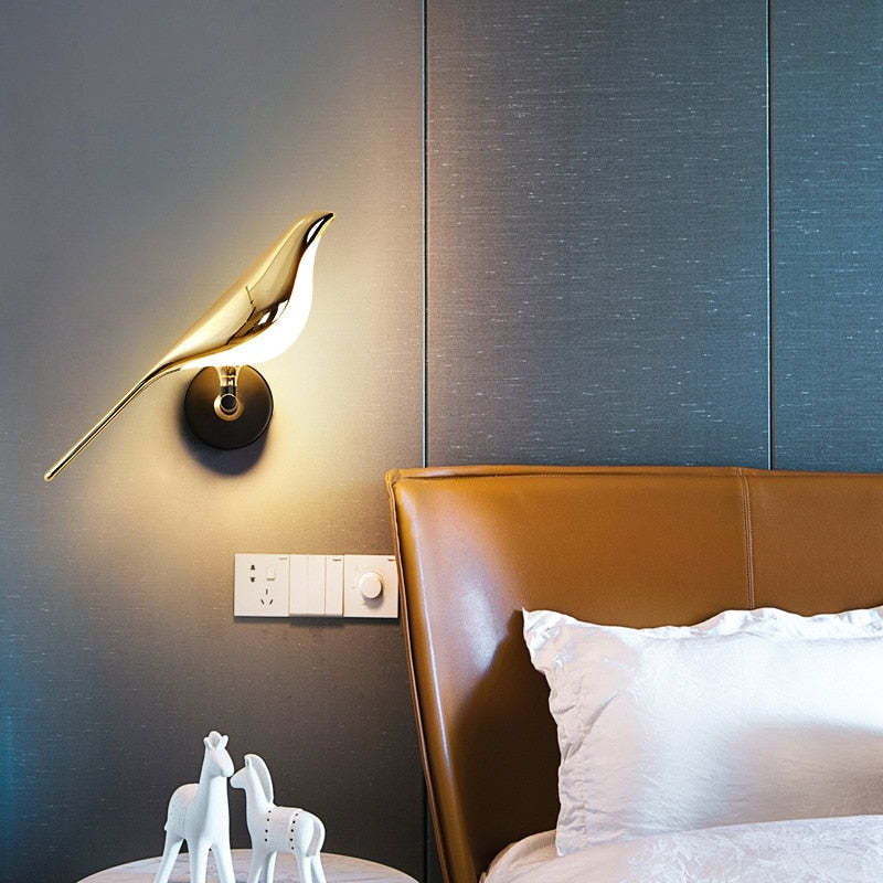 Arisha Minimalist Magpie Bird Metal Wall Lamp, Bedroom - Neutral Decor