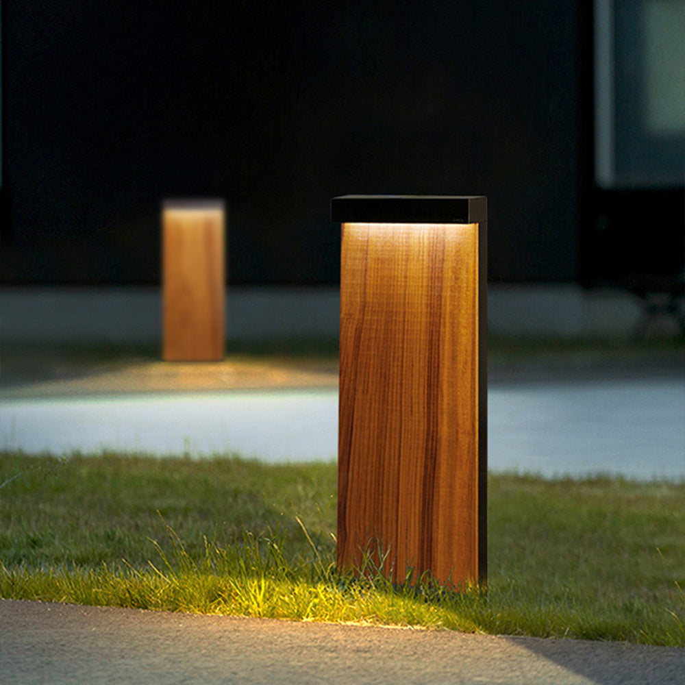 Ray Modern Metal Rectangular Outdoor Path Light, Wood - Neutral Decor