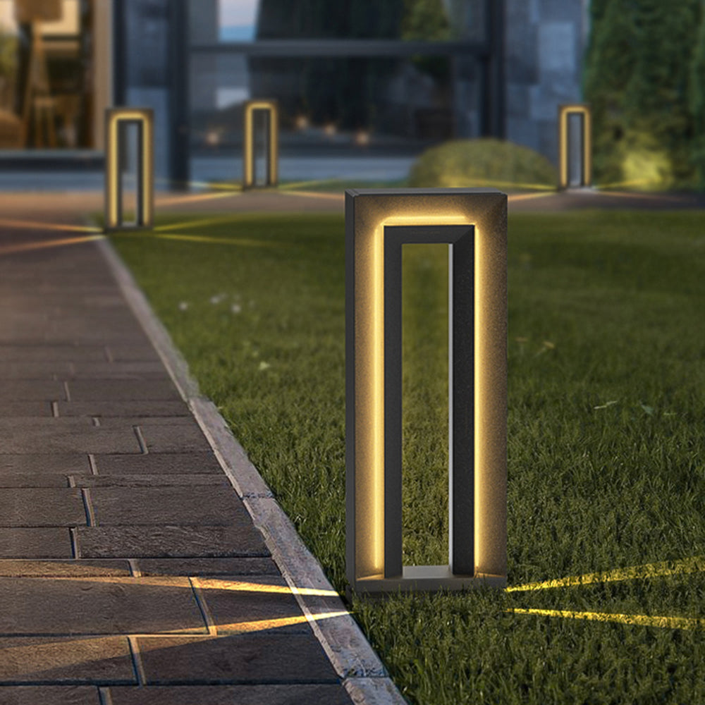 Ray Modern Metal Hollow Rectangular Solar Outdoor Path Light, Black - Neutral Decor