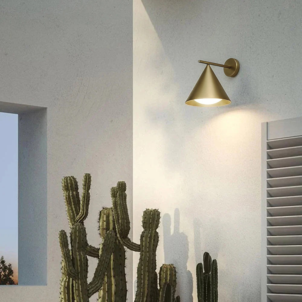 Ray Modern Minimalist Cone Metal Outdoor Waterproof Wall Lamp，Black/Gold