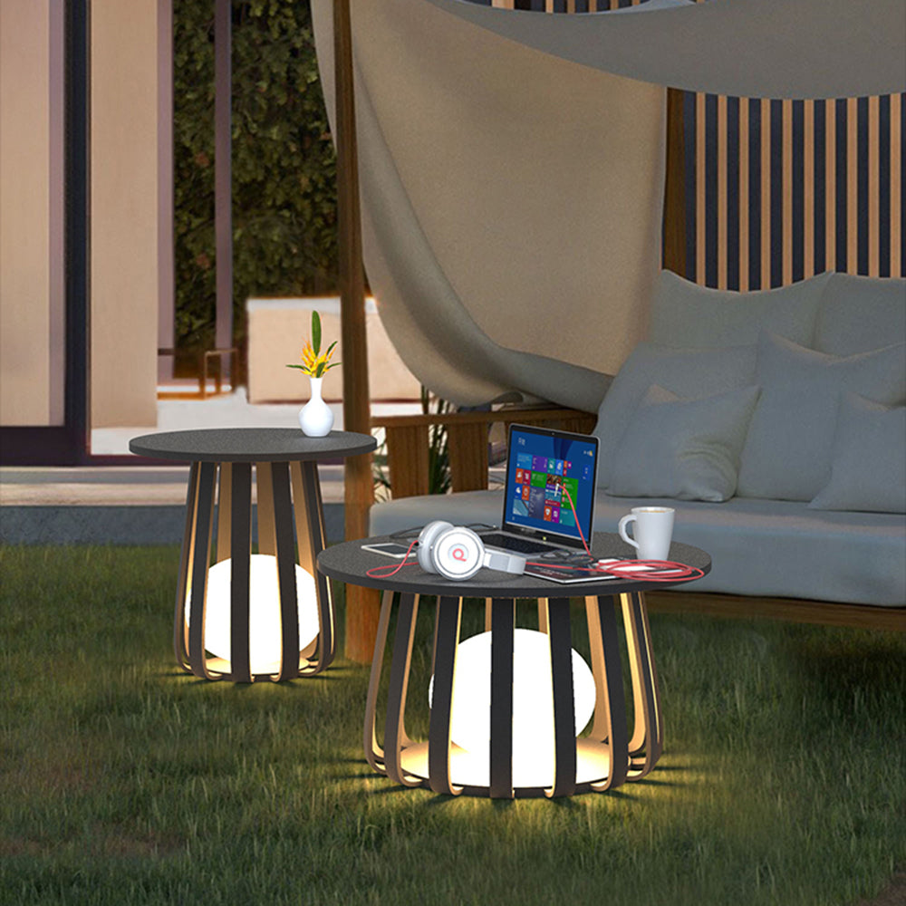 Ray Table Metal Outdoor Solar Floor Lamp, Hardwired/Solar, Black - Neutral Decor
