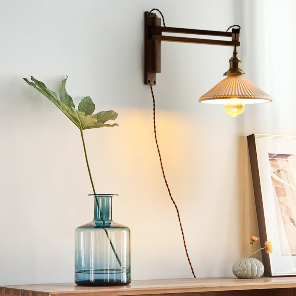 Muto Vintage Dome Ceramic/Wood Wall Lamp, Walnut/Wood/Clear - Neutral Decor