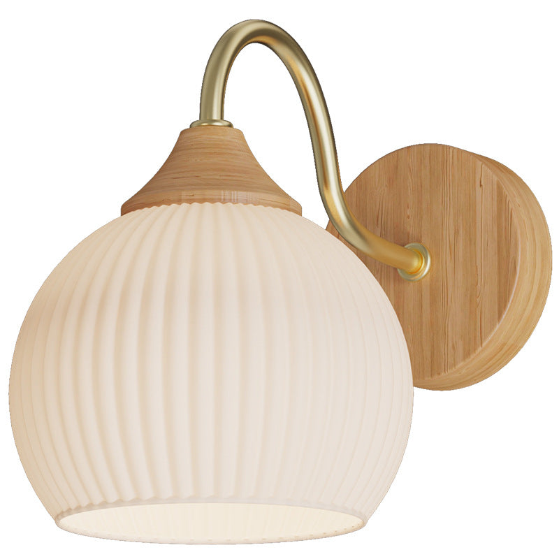 Muto Nordic Minimalist Indoor Wall Lamp Glass Wood Bedroom Balcony - Neutral Decor