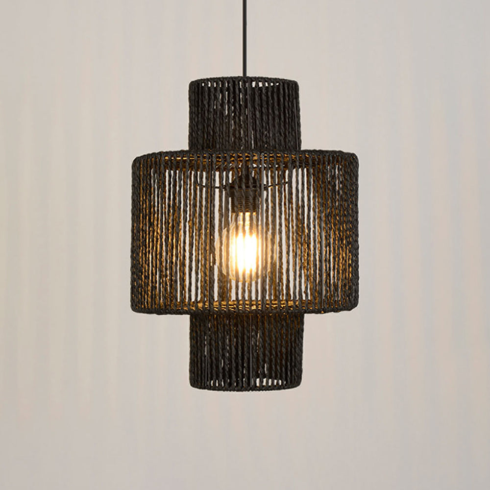 Muto Farmhouse Retro Rustic Drum Hanging Pendant Light, Black - Neutral Decor