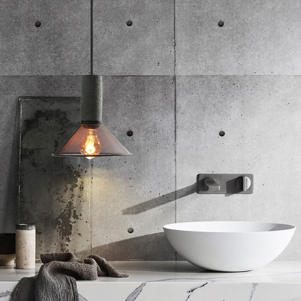 Xenith Industrial Cylindrical Pendant Light, Cement/Metal-Neutral Decor