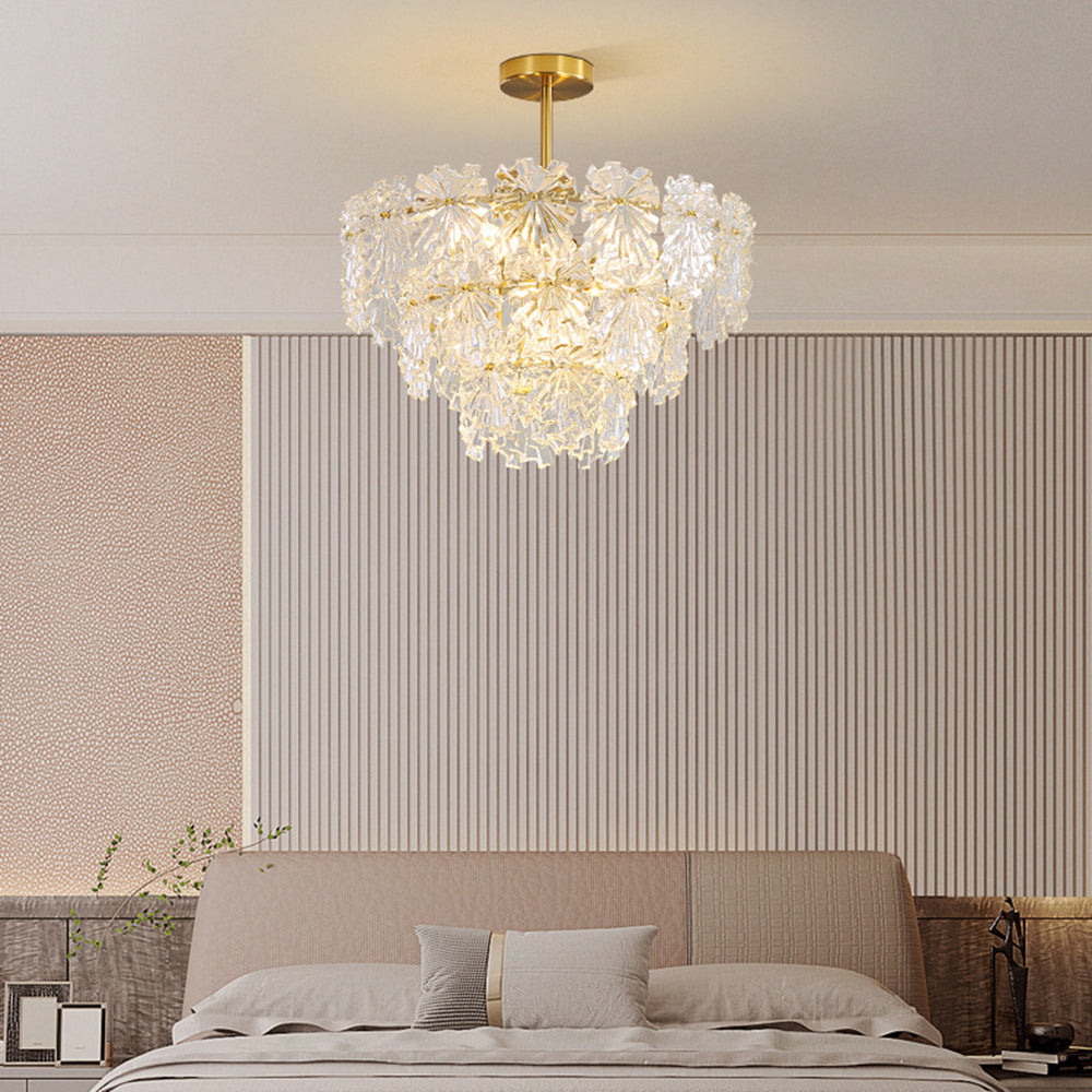 Kristy Elegant Gold Pendant Light 3 Rings, Metal/Glass - Neutral Decor