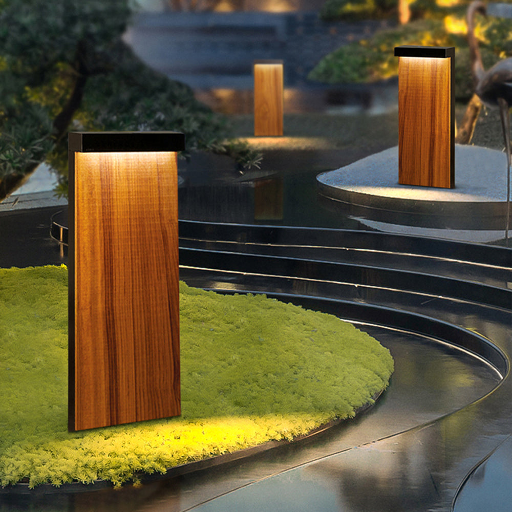 Ray Modern Metal Rectangular Outdoor Path Light, Wood - Neutral Decor