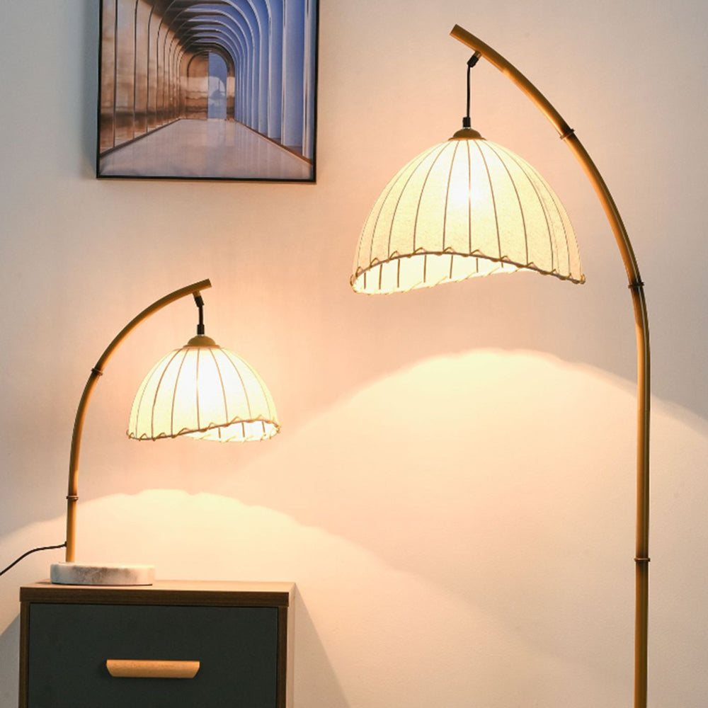 Muto Vintage Bamboo Shape Metal/Fabric Floor Lamp, White - Neutral Decor
