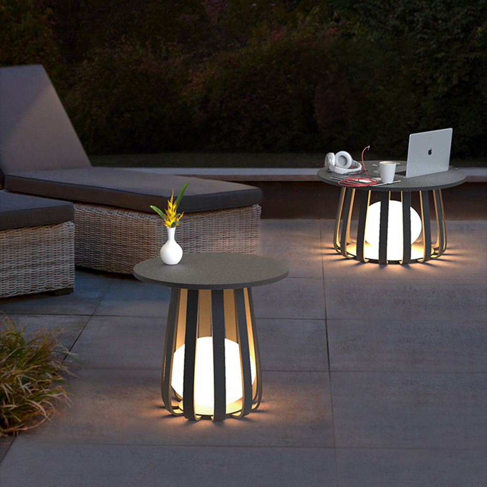 Ray Table Metal Outdoor Solar Floor Lamp, Hardwired/Solar, Black - Neutral Decor