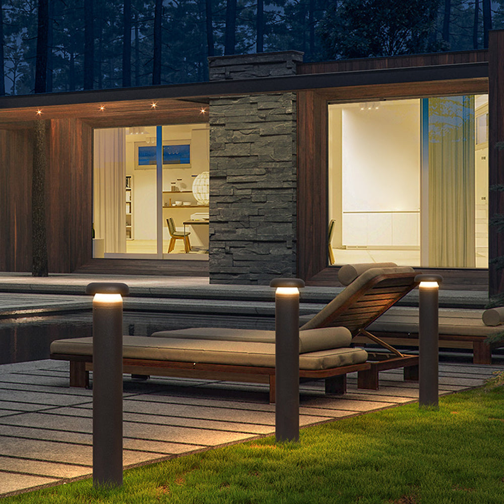 Ray Modern Metal Cylinder Outdoor Path Light, Black - Neutral Decor