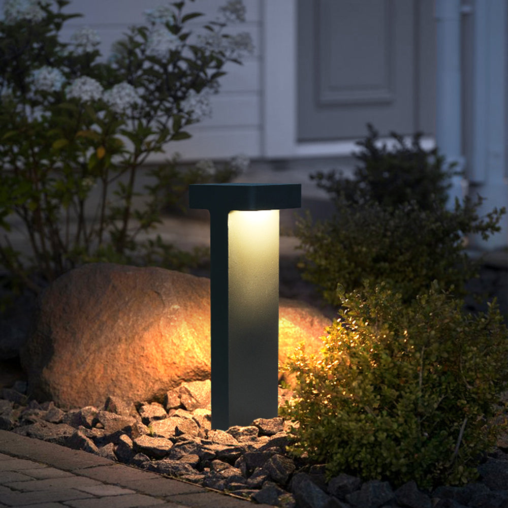 Ray Modern Metal T-Shaped Solar Outdoor Path Light, Black - Neutral Decor
