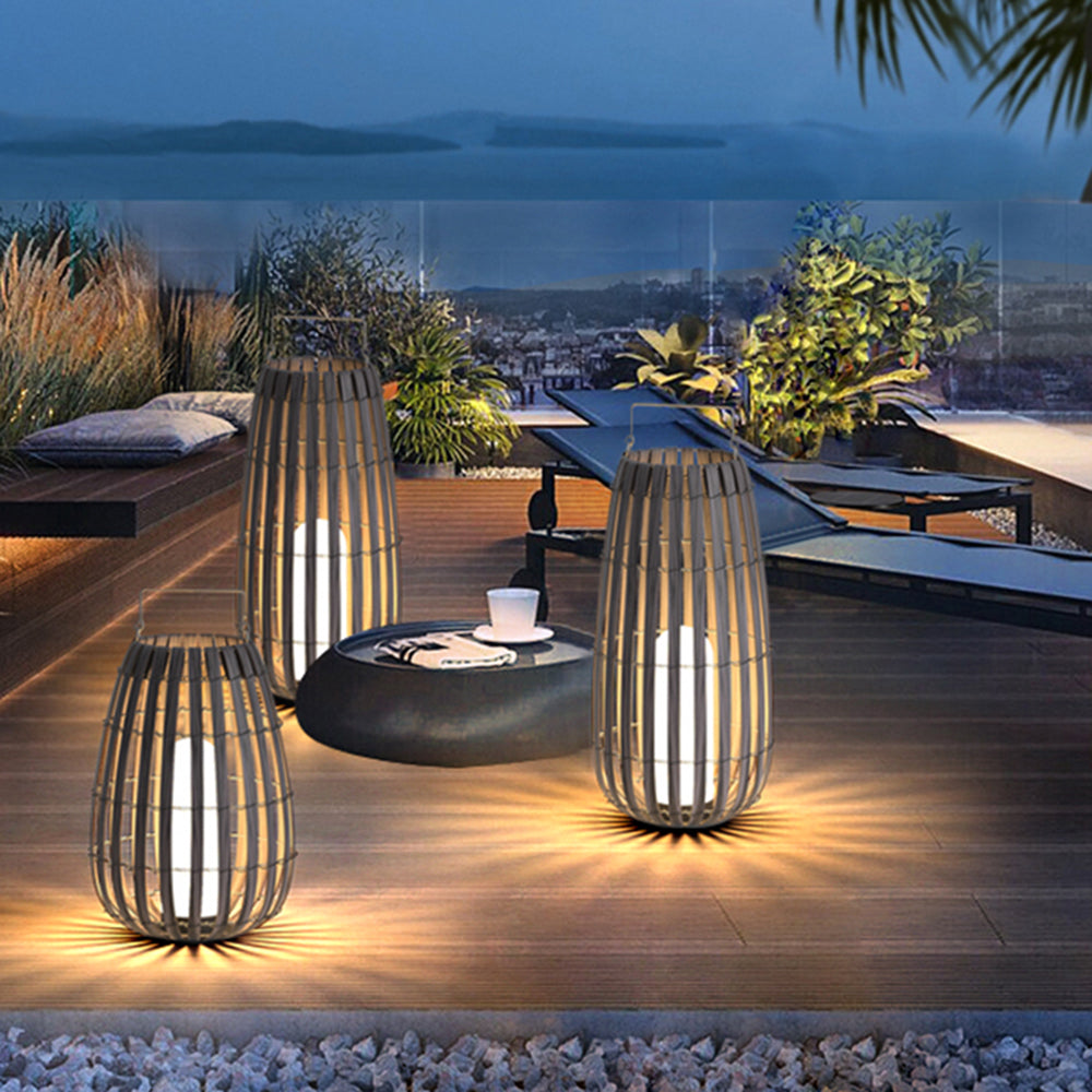 Ray Retro Lantern Solar/Rechargeable Outdoor Floor Lamp, Brown - Neutral Decor