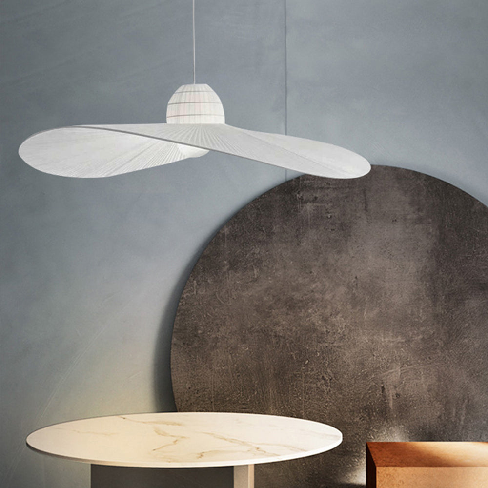 Ritta Modern Woven Wide-Brimmed Hat Shape Metal/Fabric Pendant Light, Black/White - Neutral Decor