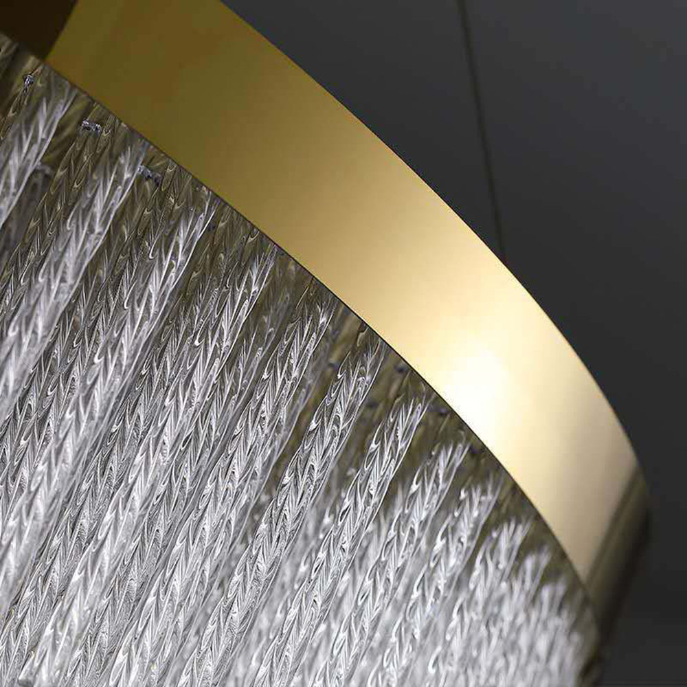 Kristy Modern Spiral Crystal Ring /Rectangle Chandelier, Gold - Neutral Decor