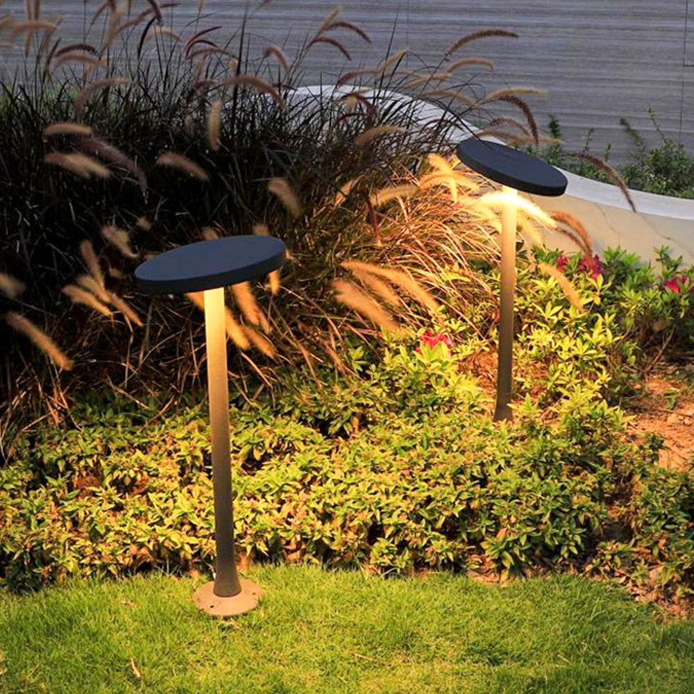 Pena Modern Metal Disc Solar Outdoor Bollard Light, Black - Neutral Decor
