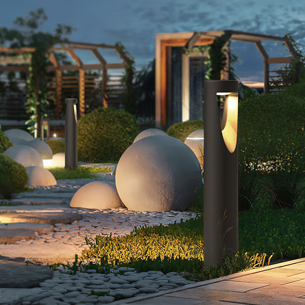 Ray Contemporary Metal Cylindrical Hollow Outdoor Path Light, Black - Neutral Decor