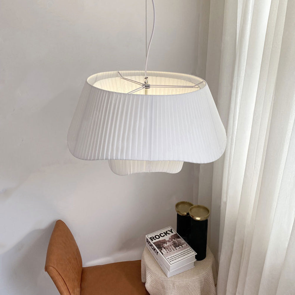 Ritta French Country Fabric/Metal Pendant Light, White - Neutral Decor