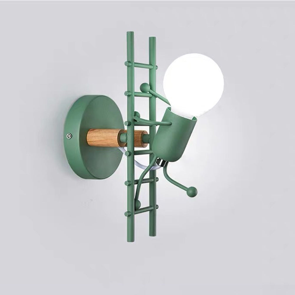 Arisha Industrial Man Metal/Wood Wall Light, Gray/White/Green - Neutral Decor