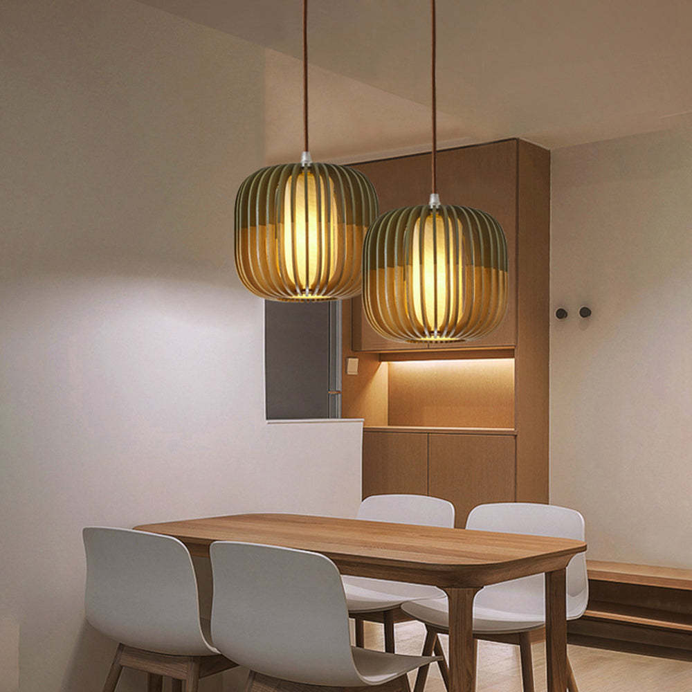 Muto Modern Birdcage Wood Pendant Light - Neutral Decor