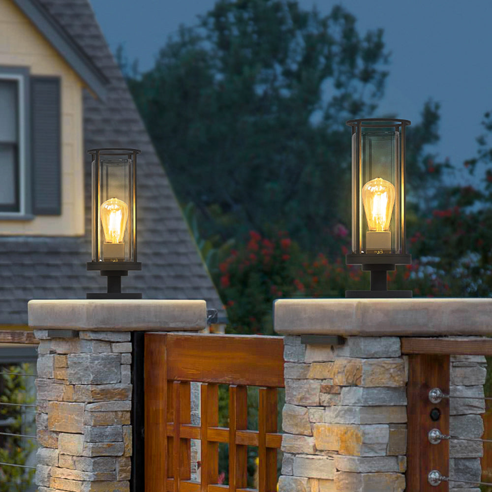Ray Metal Cylindrical Lantern Shaped Solar Outdoor Path Light, Black - Neutral Decor