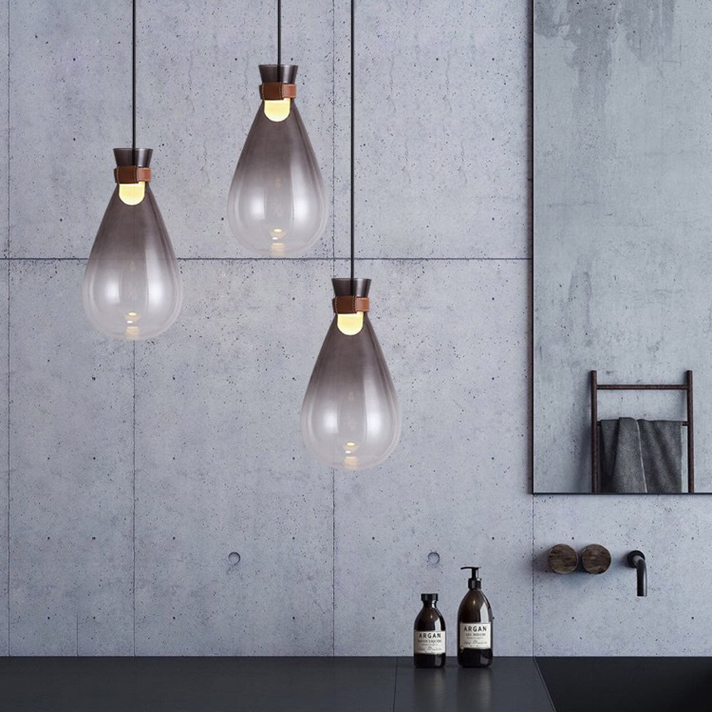 Valentina Minimalist Teardrop Shaped Glass Pendant Light, Smoke Gray/White - Neutral Decor