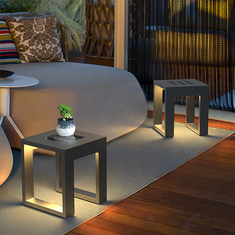 Ray Simple Hollow Cube Metal/Acrylic Outdoor Floor Lamp, Black - Neutral Decor