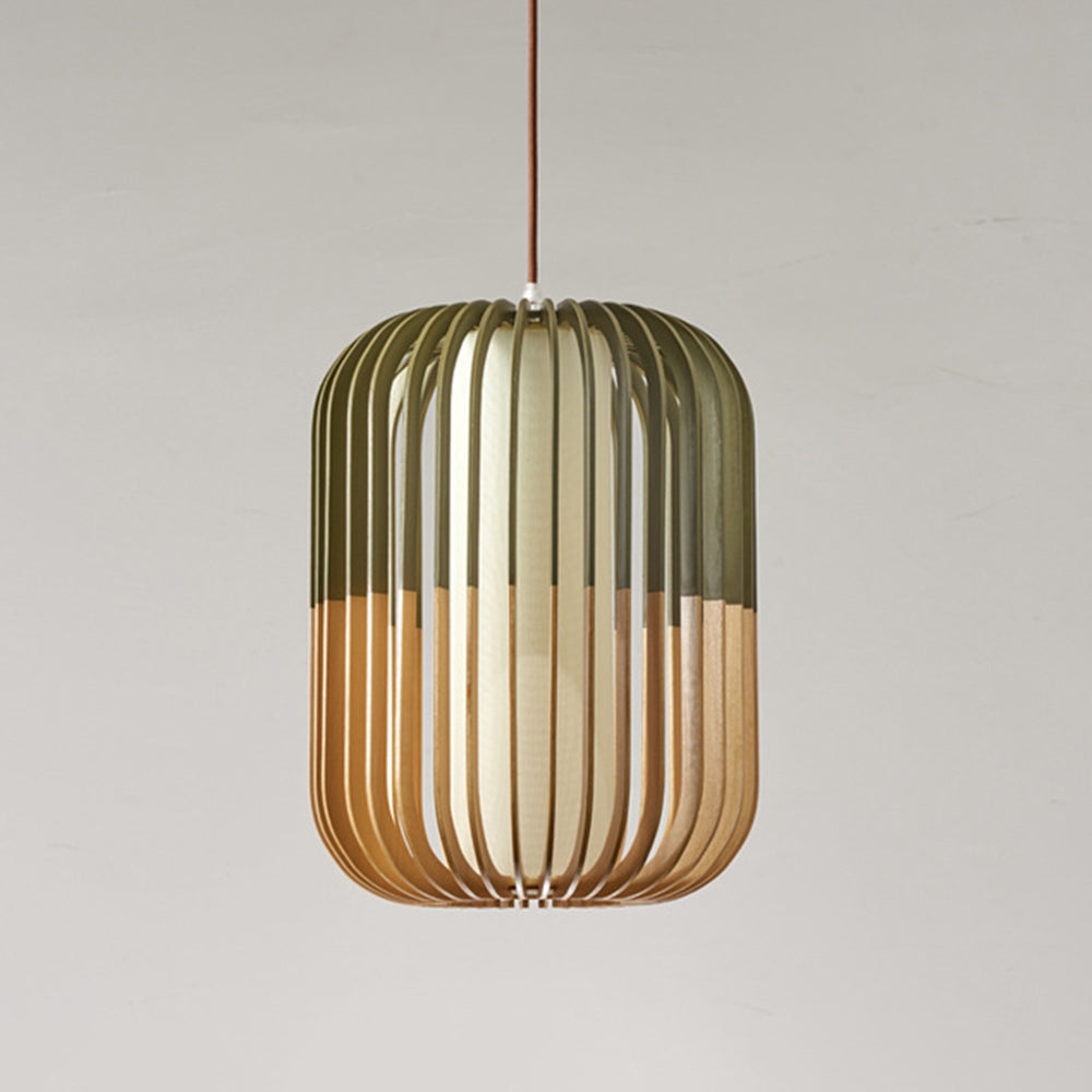 Muto Modern Birdcage Wood Pendant Light - Neutral Decor