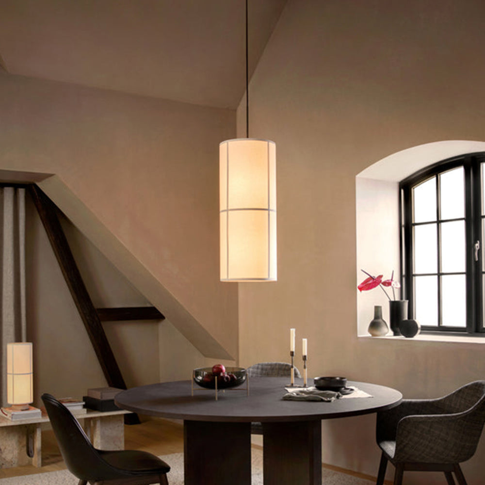 Ritta Cylinder Pendant Light, Lantern, Fabric, Japanese - Neutral Decor