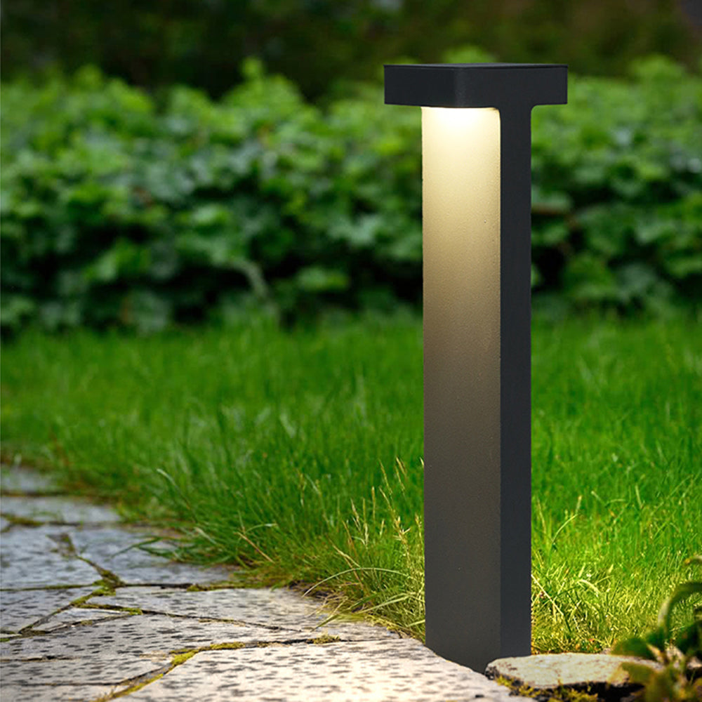 Ray Modern Metal T-Shaped Solar Outdoor Path Light, Black - Neutral Decor