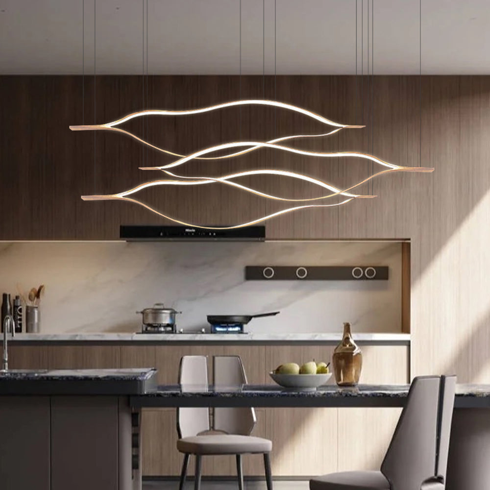 Arisha LED Linear Minimalist Wave Golden Leaf Shaped Pendant Light - Neutral Decor