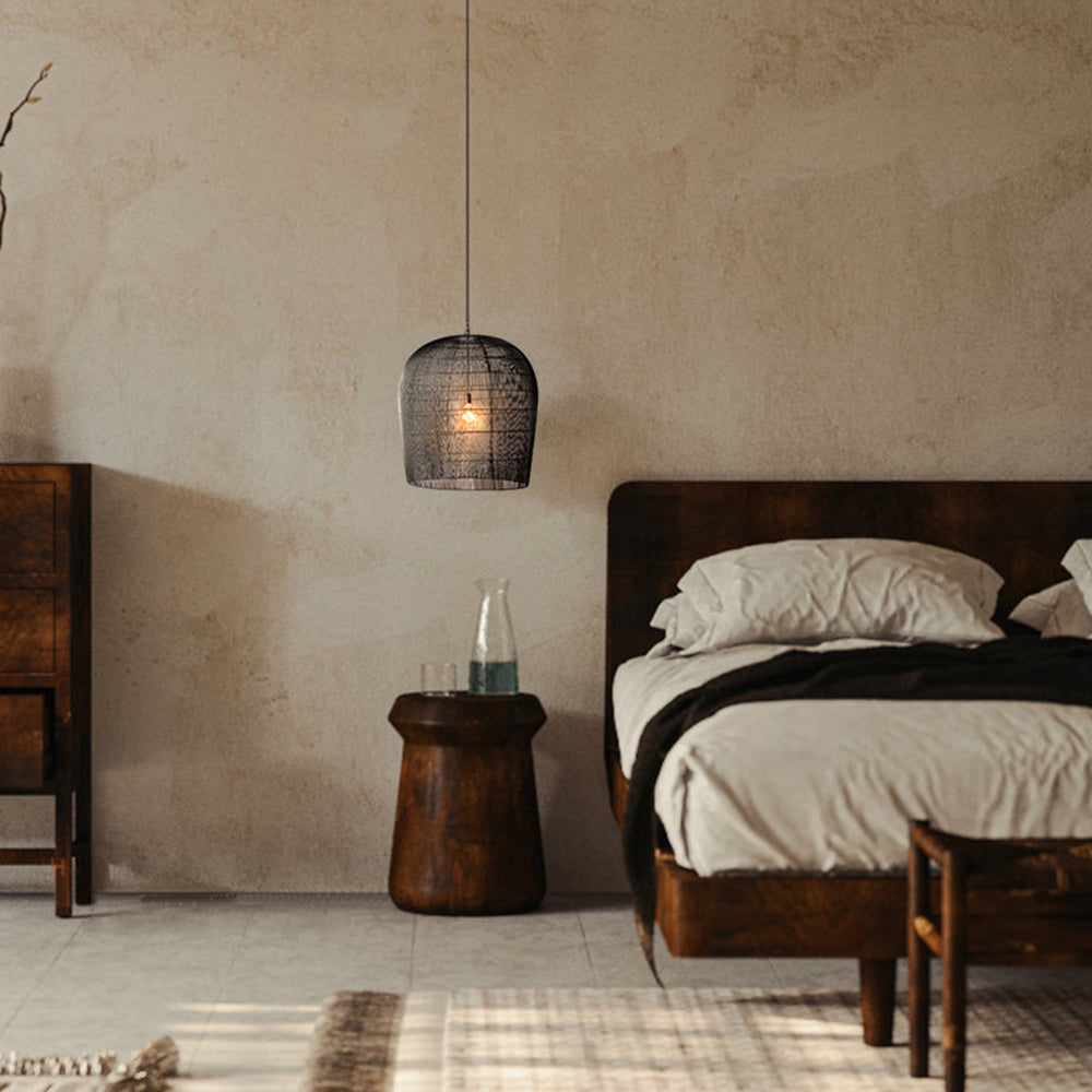 Ritta Wabi Sabi Bird Cage Rattan/Metal Pendant Light, Black/White - Neutral Decor