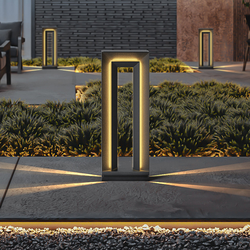 Ray Modern Metal Hollow Rectangular Solar Outdoor Path Light, Black - Neutral Decor
