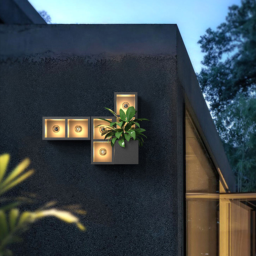 Ray Modern Cube Square Metal/Glass Outdoor Wall Lamp, Black - Neutral Decor