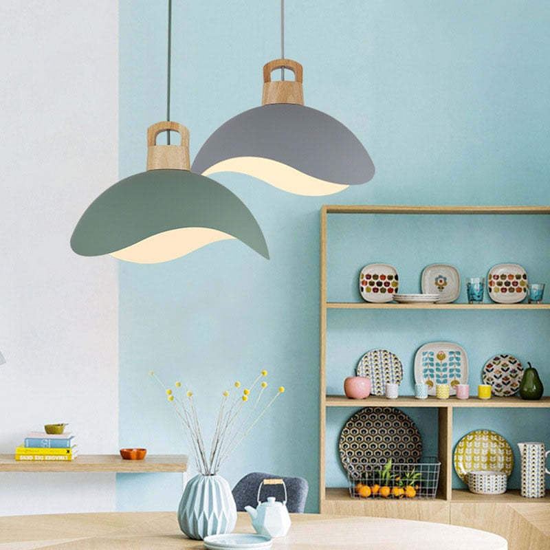 Valentina Colorful Shade Single Pendant Lights, Wood & Metal - Neutral Decor