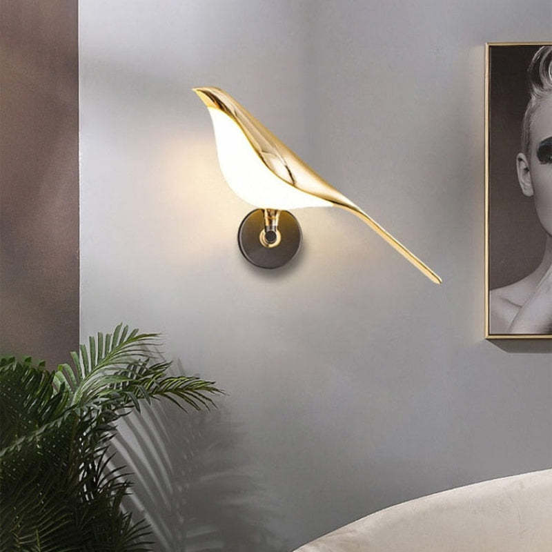Arisha Minimalist Magpie Bird Metal Wall Lamp, Bedroom - Neutral Decor