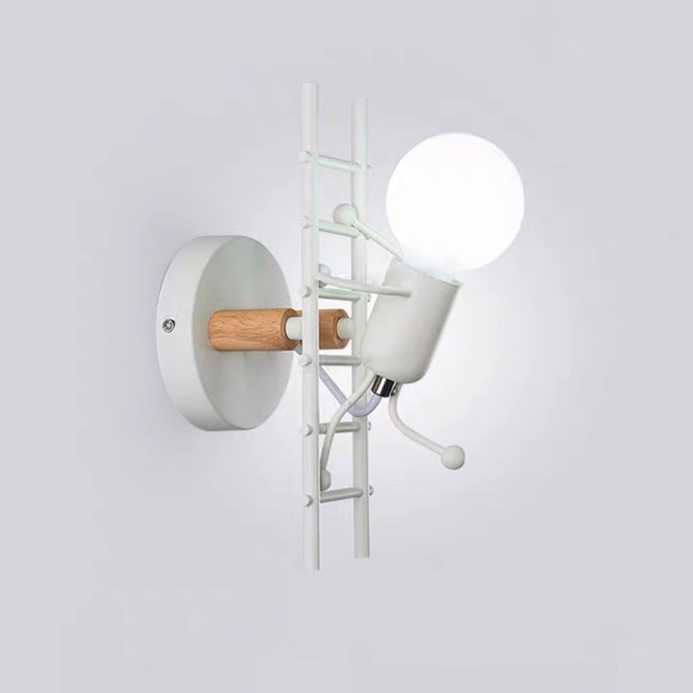 Arisha Industrial Man Metal/Wood Wall Light, Gray/White/Green - Neutral Decor